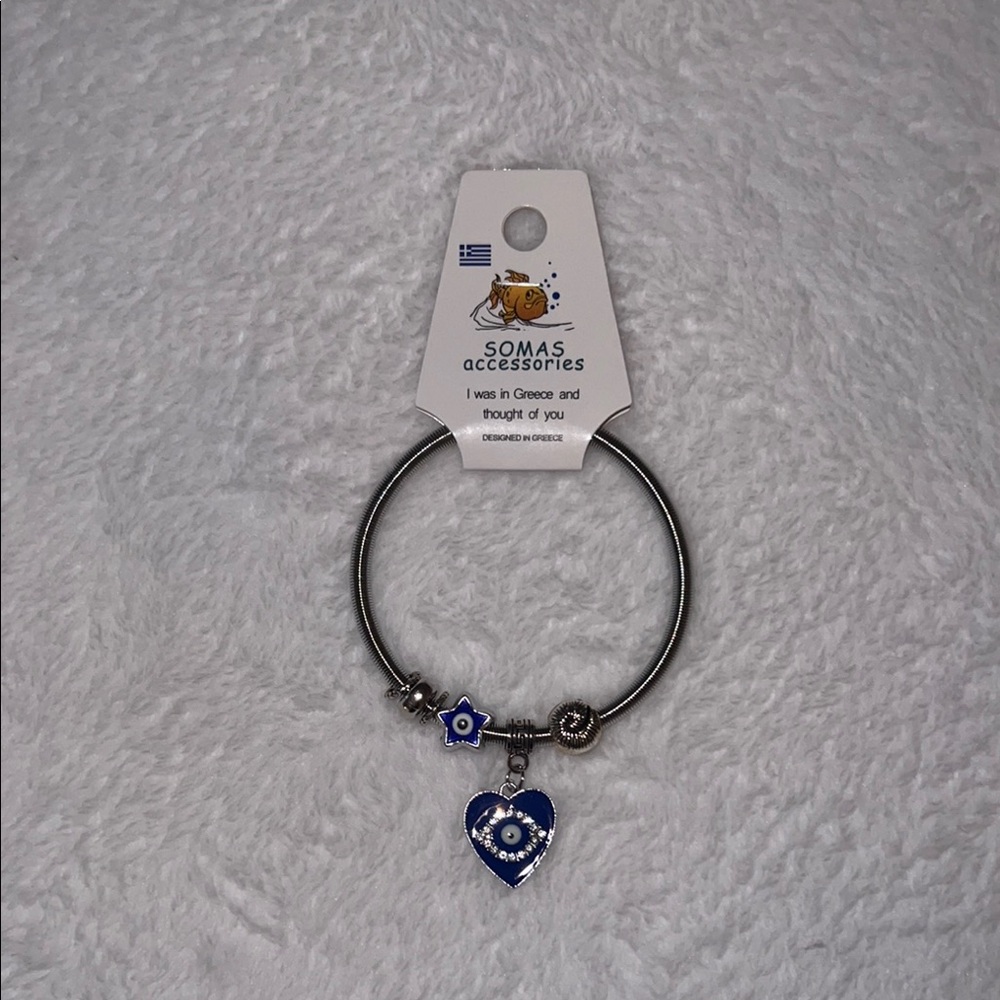 NWT Somas Accessories Silver Bracelet with Blue Heart Charm